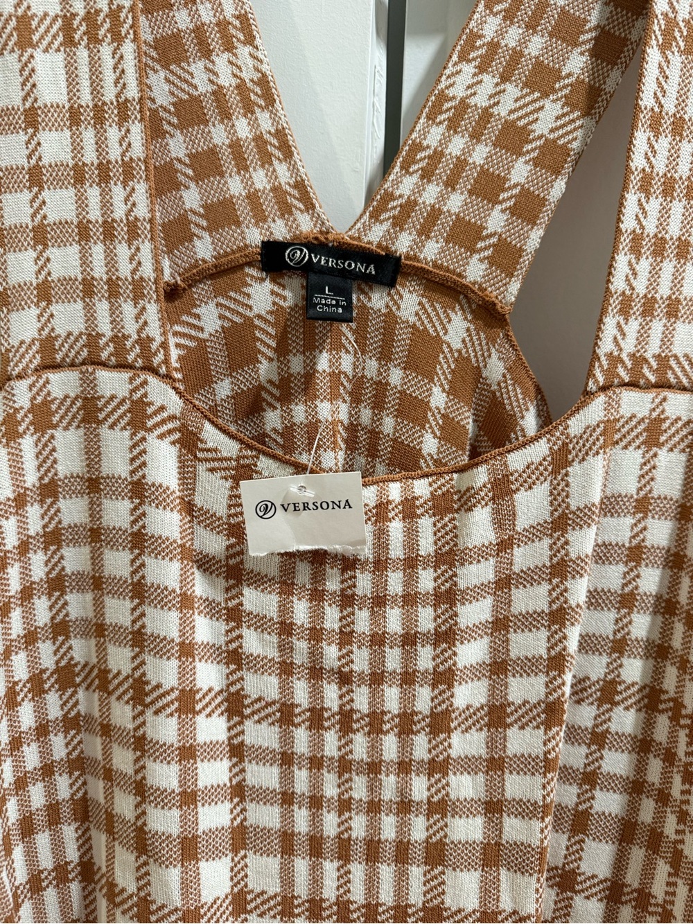 NWT Versona Brown and White Checked Sleeveless Midi Dress - Picture 3 of 5